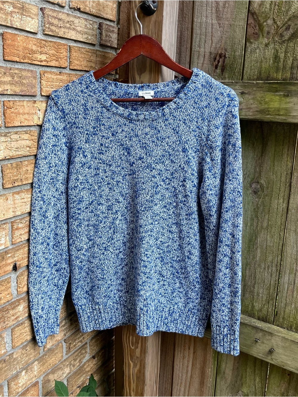 L.L. Bean Blue and White Marled Crewneck Sweater 100% Cotton